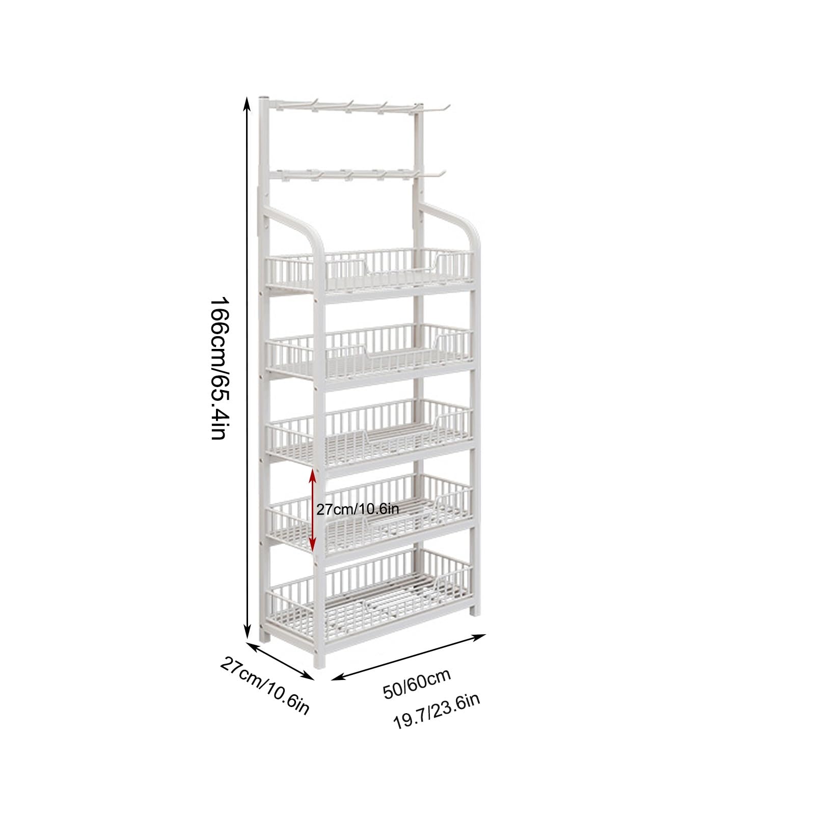 Scaffale a 5 ripiani in metallo, facile da montare, per gondola, versatile, per casa, cucina e mercato, nero (50 x 27 x 166 cm)