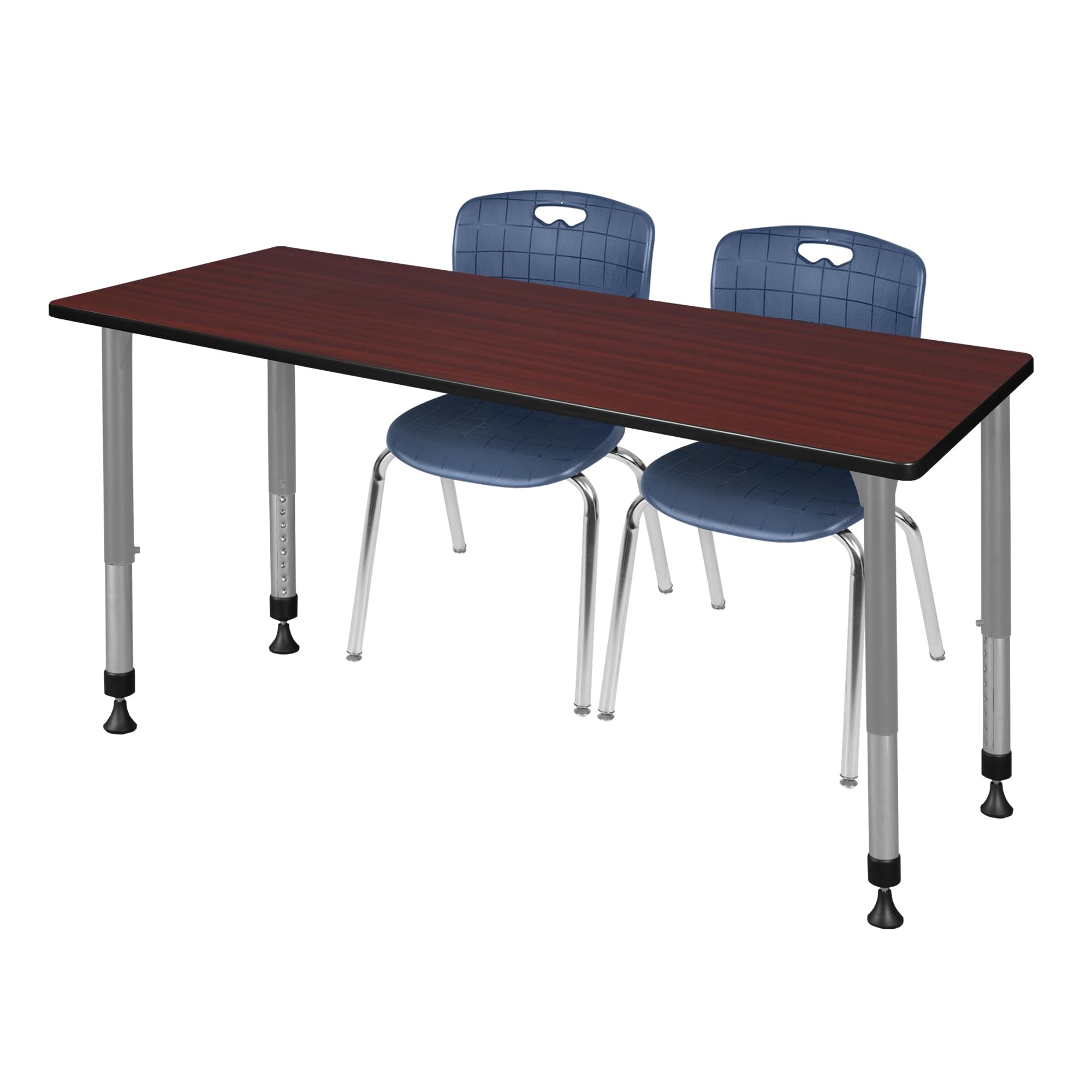 Romig Kee Classroom Activity Table & Chair Kit 4, 60 x 24, Chrome|Grey|Mahogany|Navy Blue
