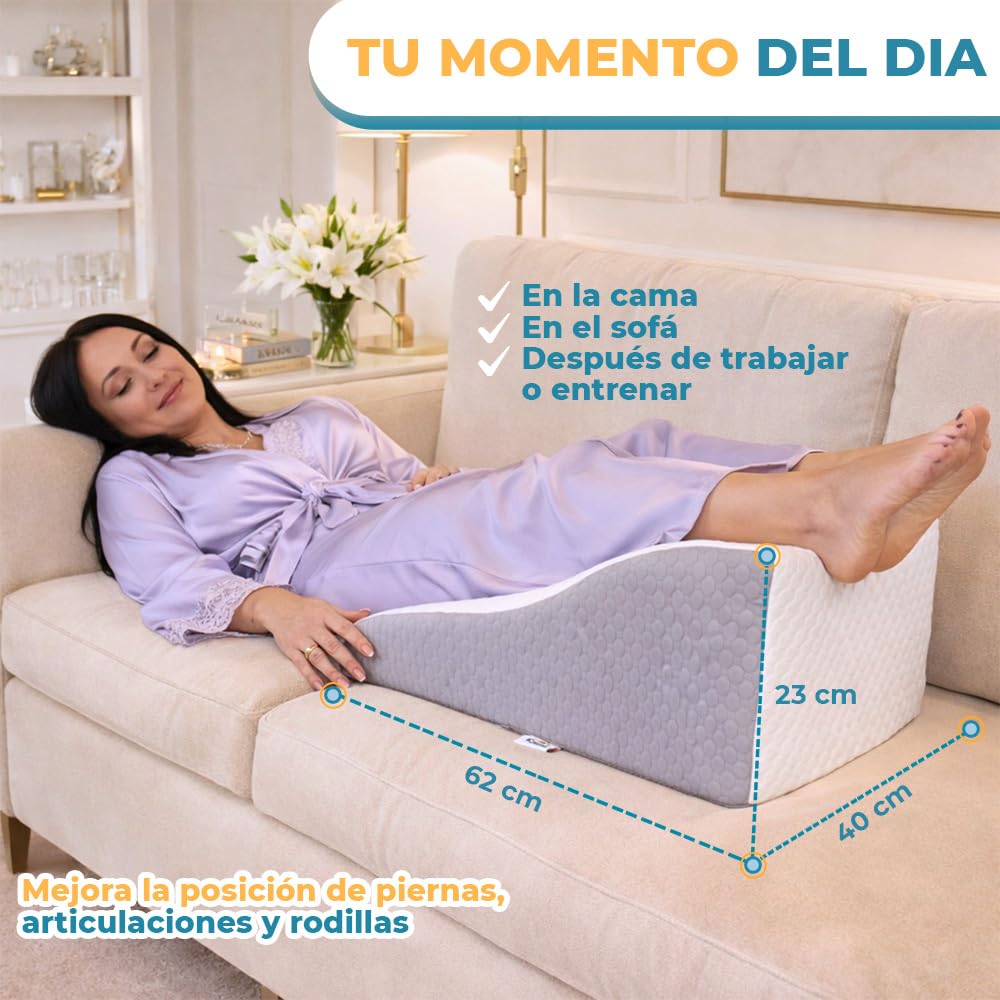 Ritalia COJÍN CUÑA PIERNAS Almohada ortopédica para elevar piernas | Cojín Elevador de piernas en Memory Foam | Funda Transpirable Lavable