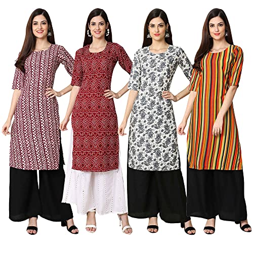 Image of Pinkmint Women's Crepe Digital Print Straight Kurta [Pack of 4] (CCV-334-338-339-335)