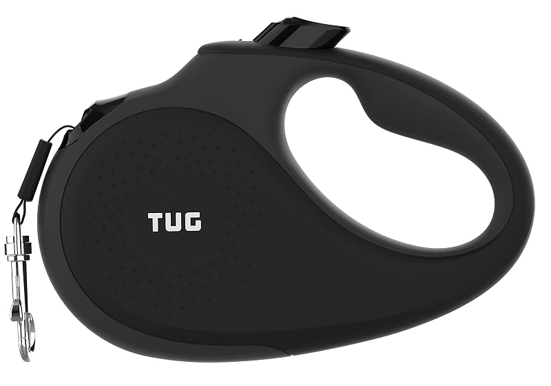 Guia Retrátil para Cães TUG com Empunhadura Antiderrapante e Fita de Nylon de 4,88 m Black/Grey Large