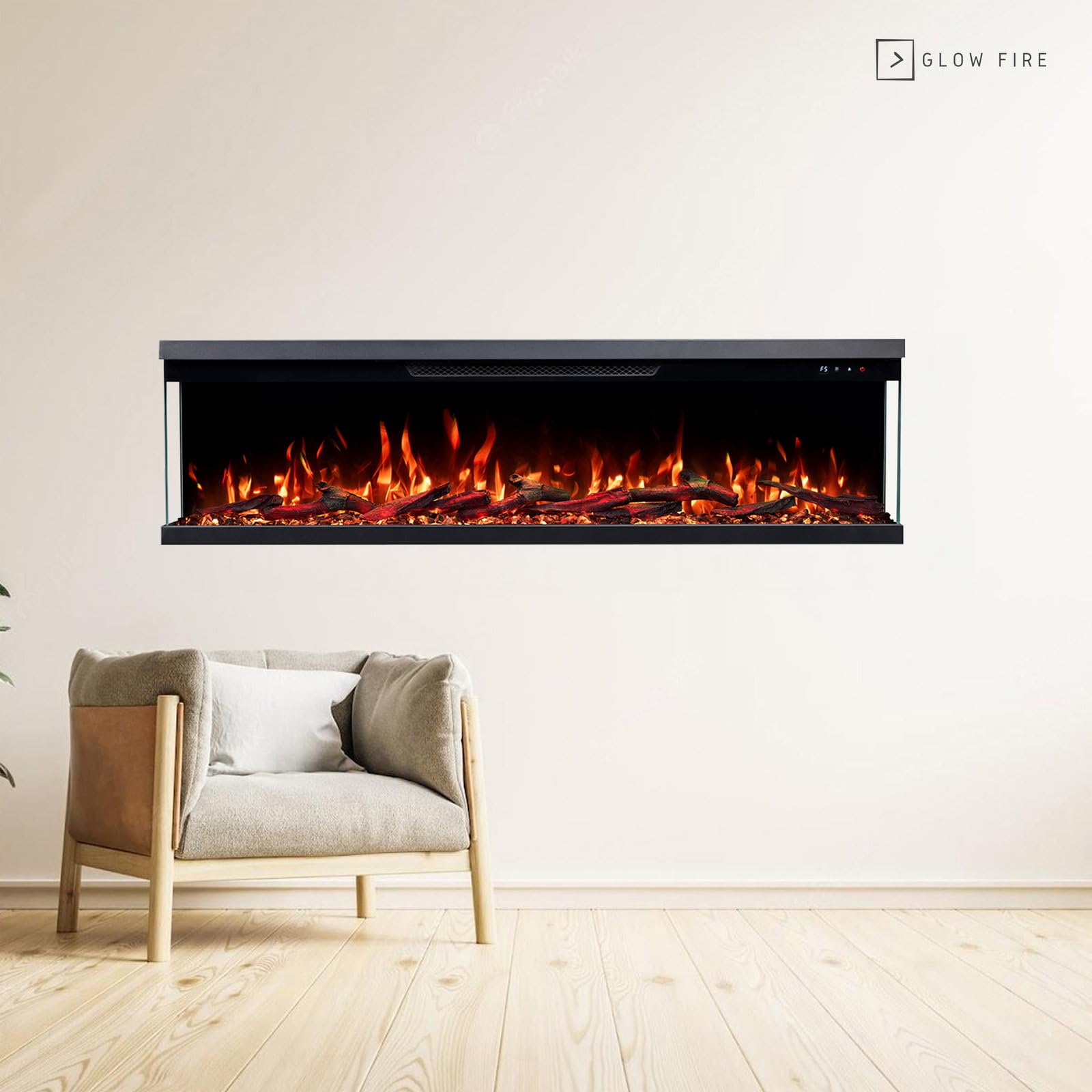 GLOW FIRE Kominek elektryczny Insert 106 z realistycznym ogniem LED 3D – ścienny kominek elektryczny z ogrzewaniem i ogniem, sterowanie za pomocą aplikacji, efekt trzaskania i timer, maks. 1800 W, 127