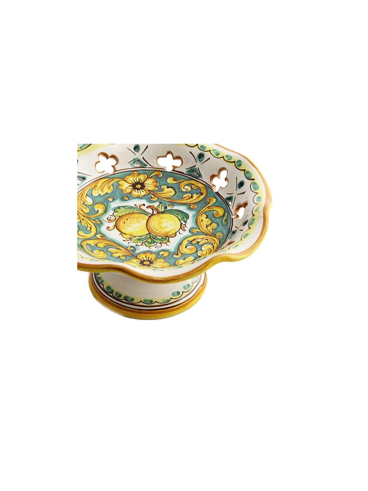 ILAB Centrotavola alzata piccola in ceramica decorata a mano da ceramisti siciliani di Santo Stefano di Camastra limoni art 5