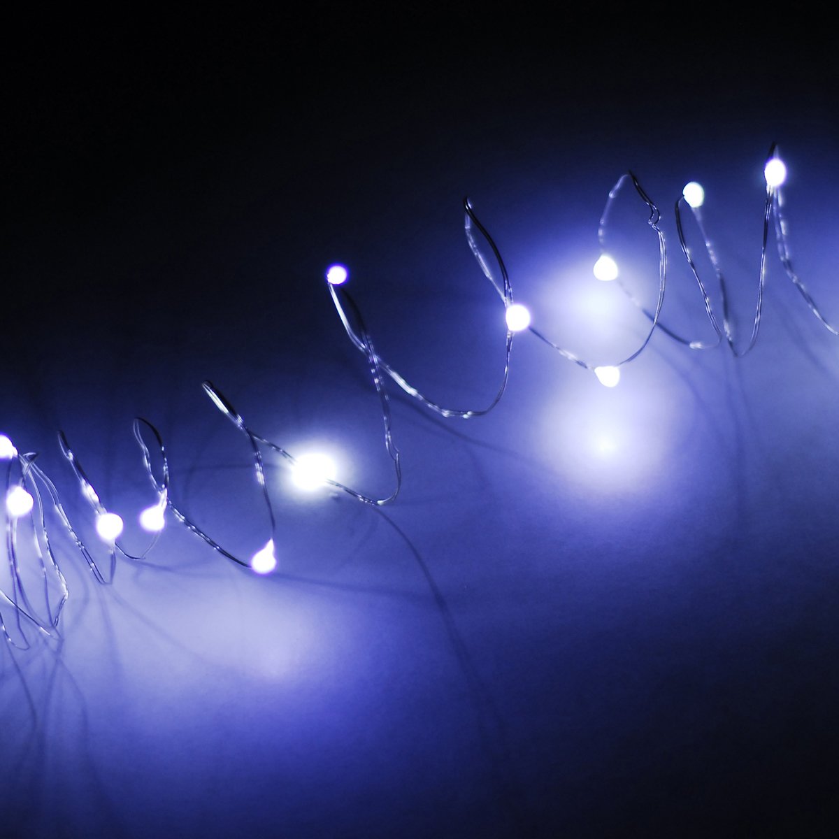 Battery Operated 20 White LED String Lights White on Silver Wire 7ft Long, Floral Arrangements, Party Decoration, Wedding Decoration