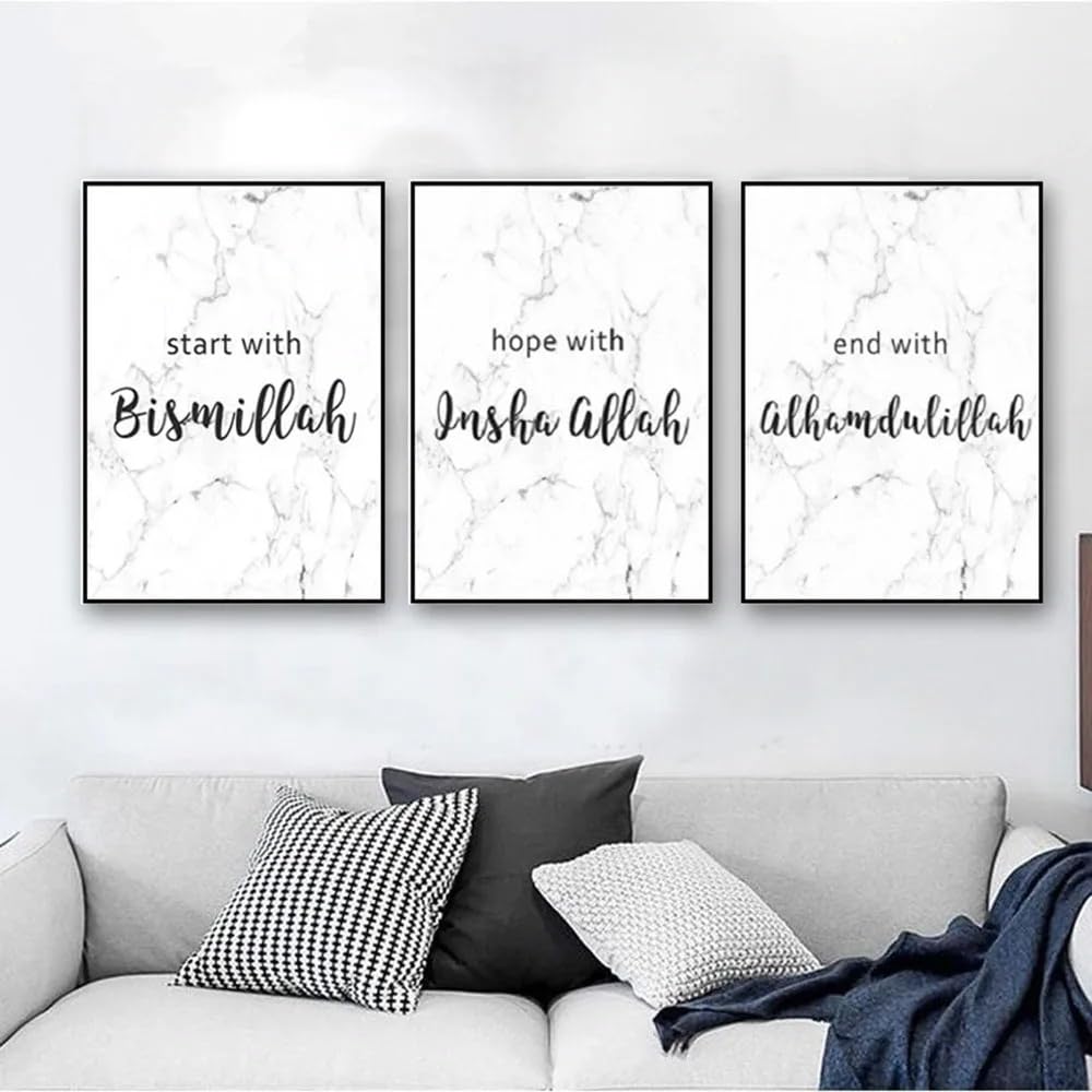 WUHBCZ Canvas Paints-Abstract Art Prints Posters Islam Marble Wall Art Islamic Poster and Print Canvas Painting for Living Kitchen Office Room Home Decoration-60 * 80cm/3PCS (No Frame)