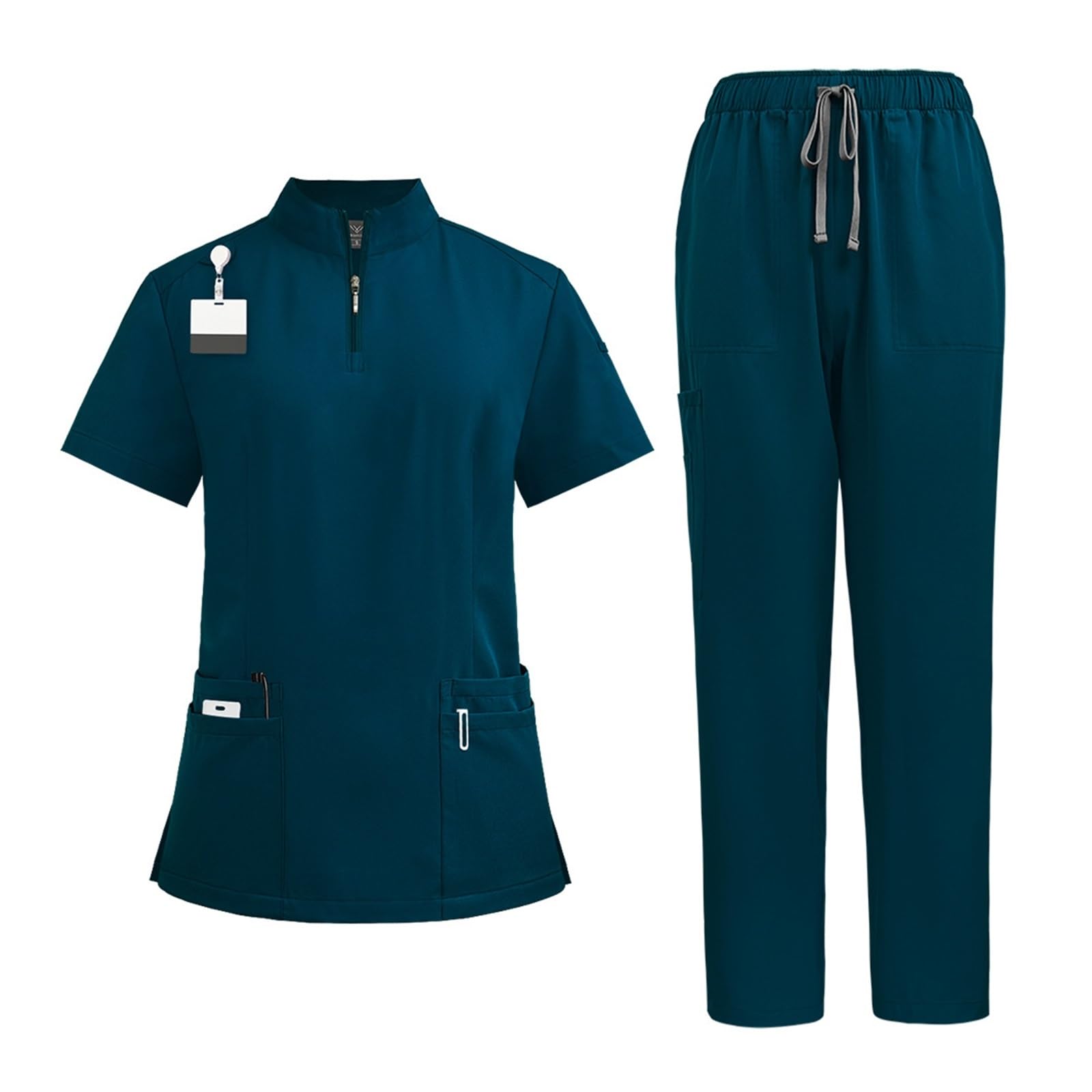 Divise da lavoro for medici e infermieri con colletto alto cerniera, camici sala operatoria, pantaloni dritti Infermiera Oss Sanitario Estetista