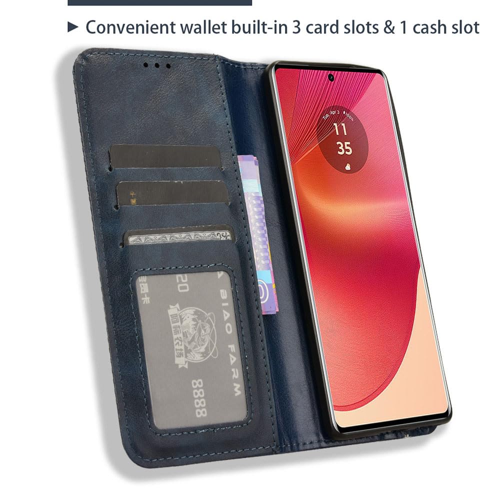 COMAKU Compatible with Motorola Edge 50 Fusion Case Leather - Flip Cover Protection magnetic Phone Case wallet with Card Holder - Blue - Image 4