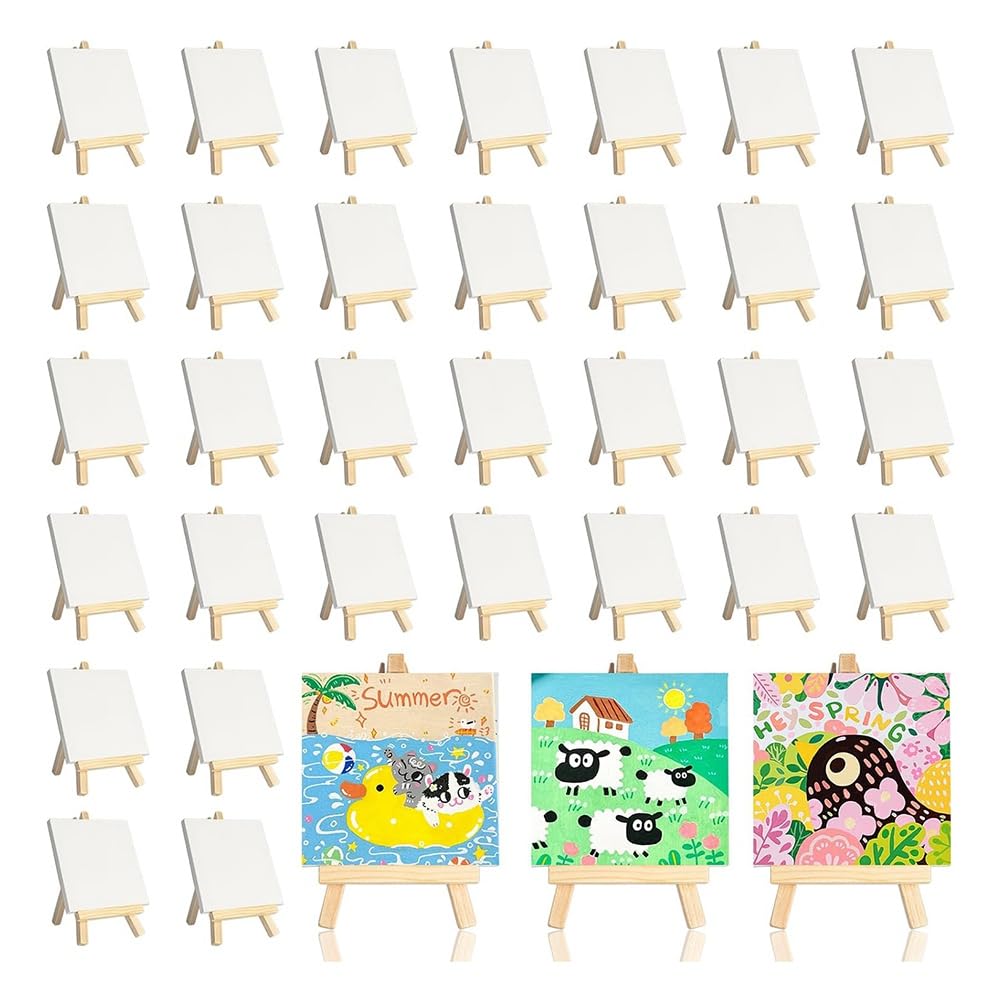Mini-Leinwände mit Staffelei-Sets, 32er-Pack, Kleine Malleinwand mit Mini-Staffelei, 4 X 4, Kunstleinwände, Malset