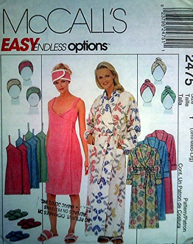 McCall's 2475 UNCUT Misses Robe, Spa Wrap, Headband, Headwrap and Slippers Size S M L