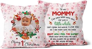 46Custom Personalized Square Pillow for New Mommy from Newborn Baby Mommy to Be Gifts for Baby First Christmas Photo for Christmas