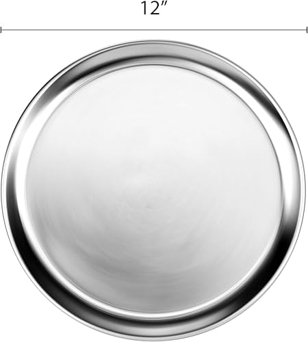 Miniatura 8 de Juego de 3 bandejas de aluminio para pizza de 17 pulgadas de ancho con borde ancho, bandeja redonda para pizza, bandeja para hornear para el hogar,