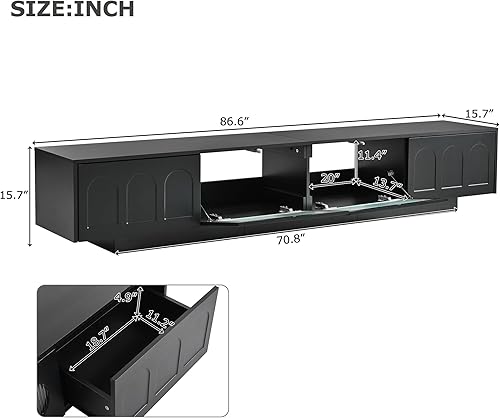 Miniatura 106 de Merax Moderno soporte de TV con patas de metal, asas doradas, líneas geométricas y estantes ajustables para televisores de hasta 80 pulgadas, mesa