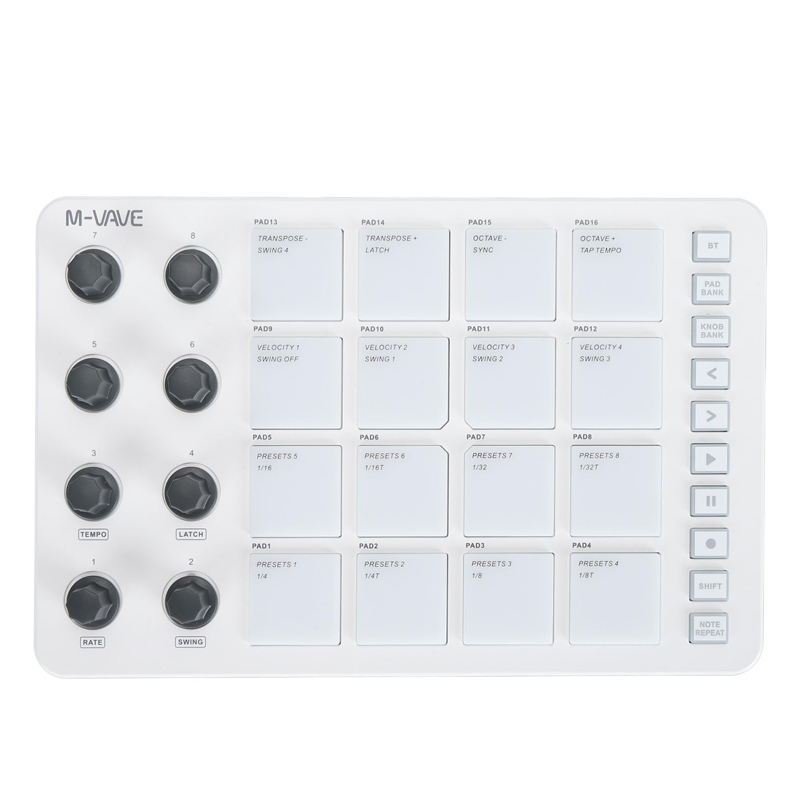 Naroote Controller MIDI Wireless Portatile, Macchina per Beat Maker USB con 16 Pad Batteria RGB e 8 Manopole Assegnabili, Pad MIDI, Ideale per la Produzione Musicale