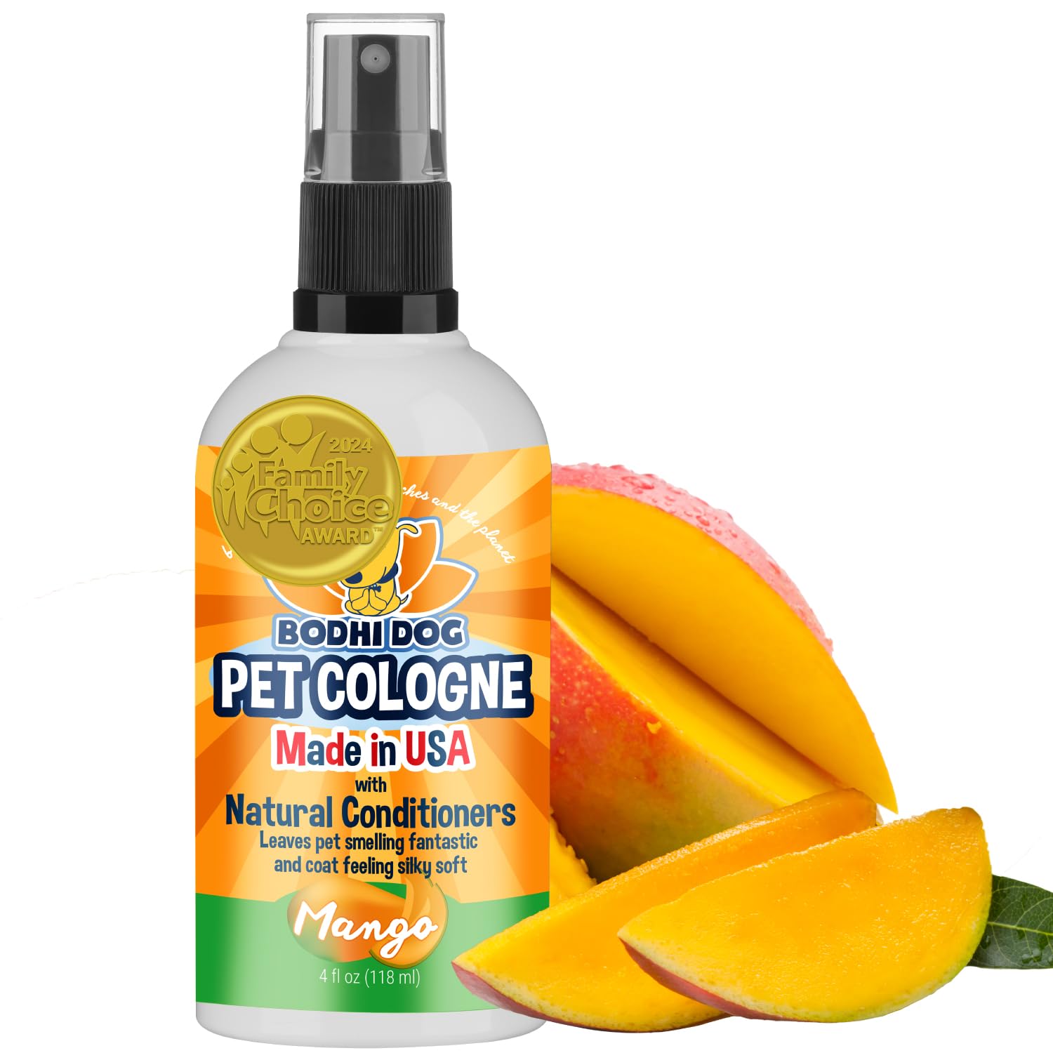 Bodhi Dog Premium Dog Cologne - Deodorizing Dog Perfume & Conditioner for Dogs & Cats - Natural Long Lasting Spray - Keeps Pets Fresh All Day - Gentle & Safe Formula, Made in USA (Mango 4 Fl Oz)