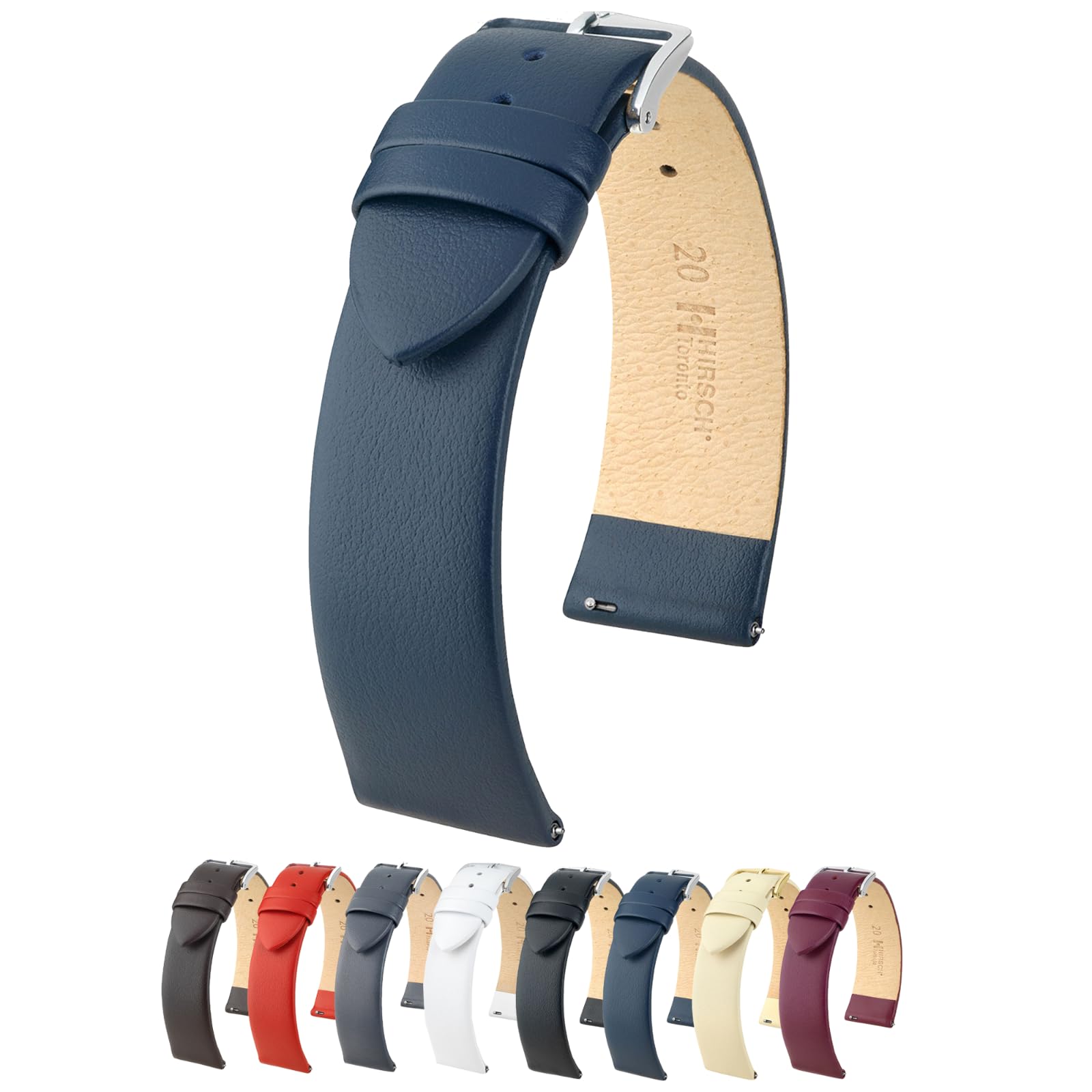 HIRSCH HHIRSCH Genuine Leather Watch Strap w/Quick Release & Stainless Steel Buckle - Soft, Flexible, & Comfortable - Multiple Colors & Sizes - Toronto