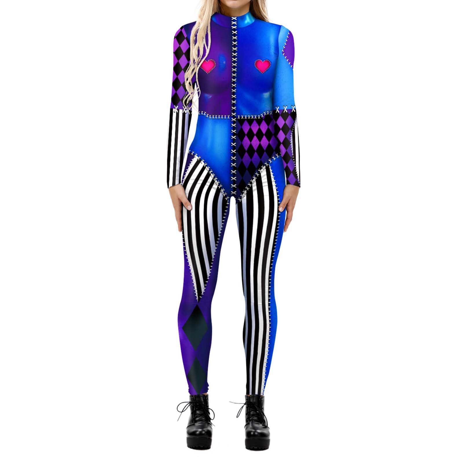 Women's Animal Octopus Halloween Costume Jumpsuit, Adults 3D Print Octopus Skinny Catsuit Long Sleeve Snake Cosplay Bodysuit Unitard Comfy Blue