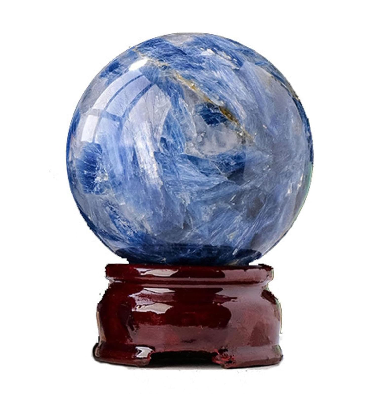 QWZTAEOZA Stone Polished Blue Kyanite Crystal Ball Ornaments Feng Shui Sphere with Stand for Healing/Divination/Chakra Balance/Home Decoration Gifts,55-60mm
