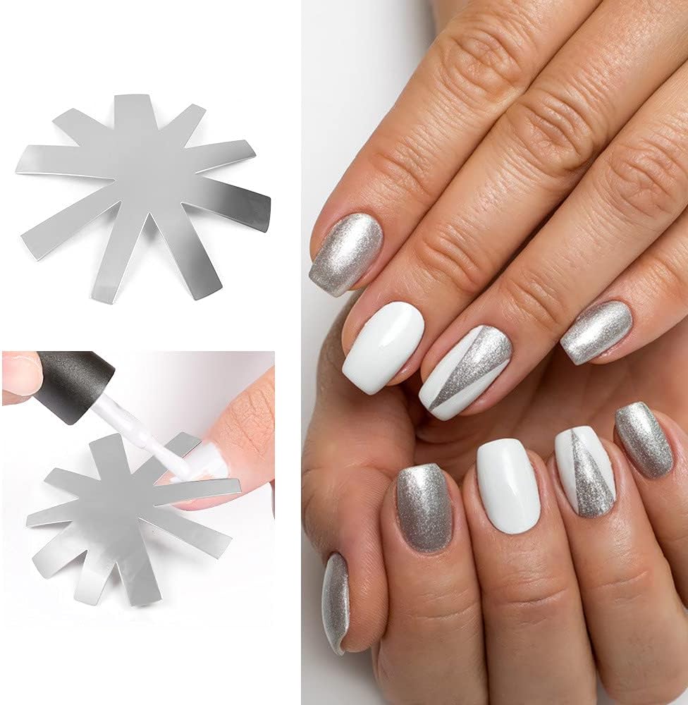 French Nail Cutter Tool Kit Nail Manicure Edge Trimmer V Shape Nail Cutter and Almond Shape French Smile Line Cutter,Stainless Steel Acrylic French Tip Cutter Plate Tool Kit Silver (2 Pcs)