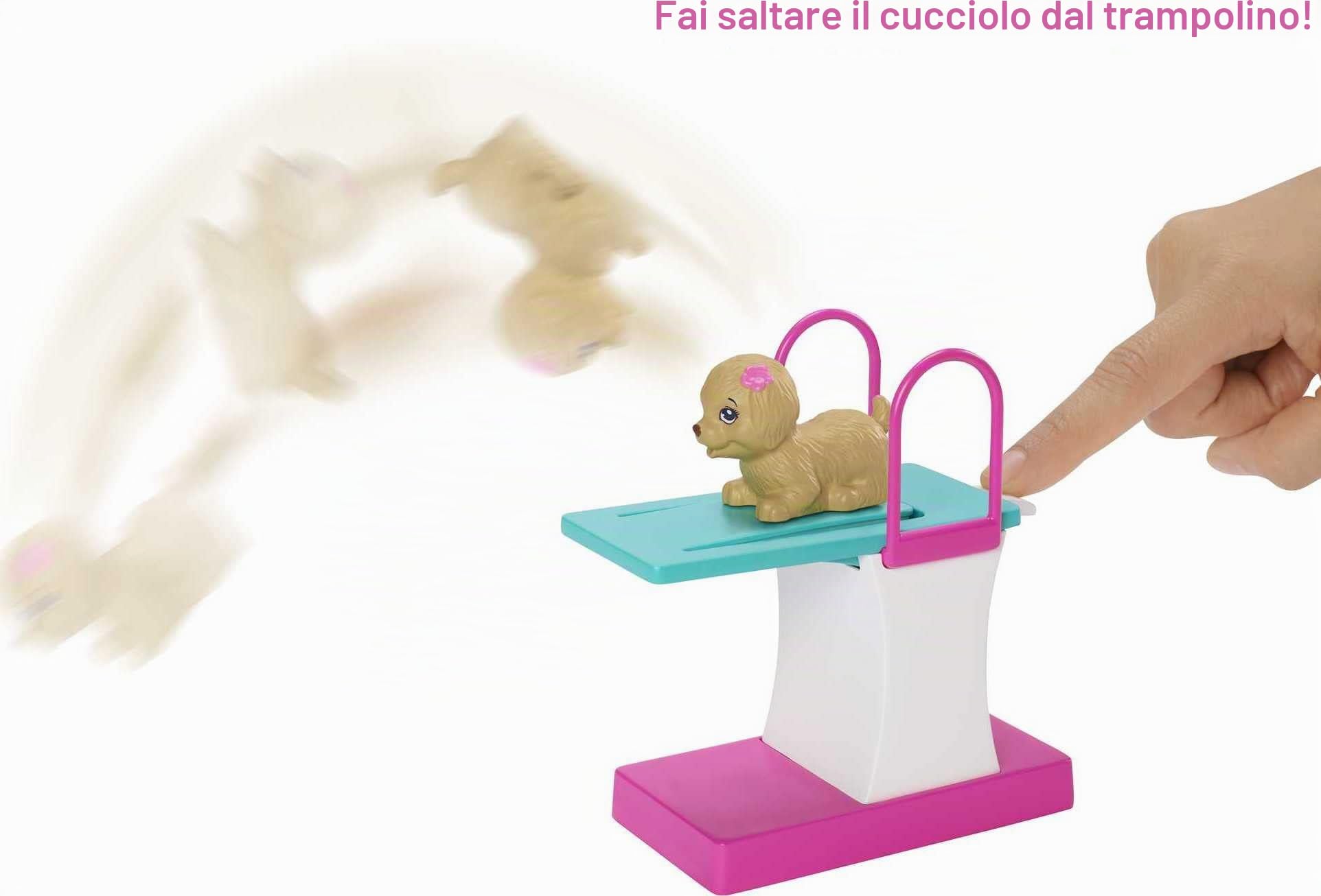 Barbie- Dreamhouse Adventures Bambola Nuotatrice in Costume con Trampolino e Cucciolo Giocattolo per Bambini 3+ Anni, GHK23