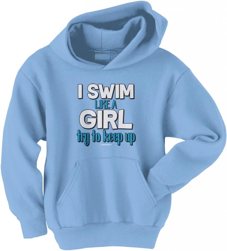 Threadrock Big Girls' I Swim Like a Girl Try to Keep Up Youth Hoodie Sweatshirt