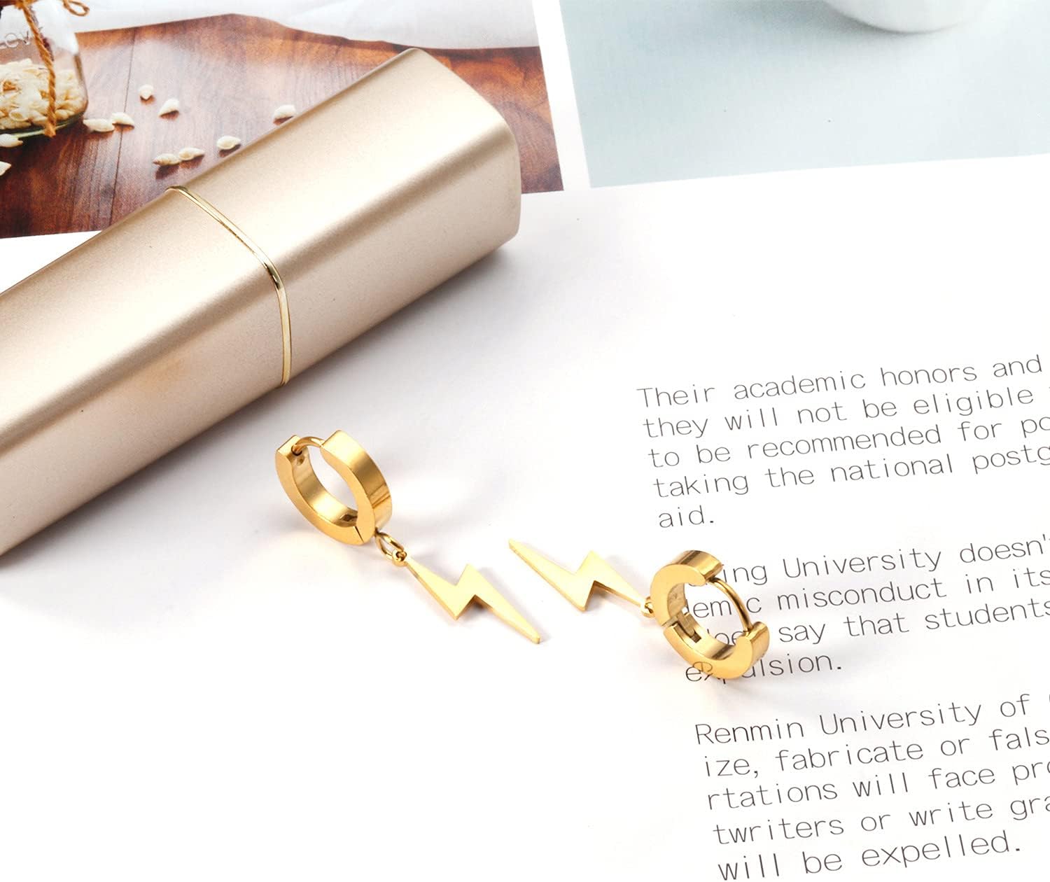 YUNXI Unisex Punk Hip Hop Stainless Steel Silver Black Gold Tone Thunder Lightning Bolt Dangle Huggie Hoop Earrings for Women Men - Image 6