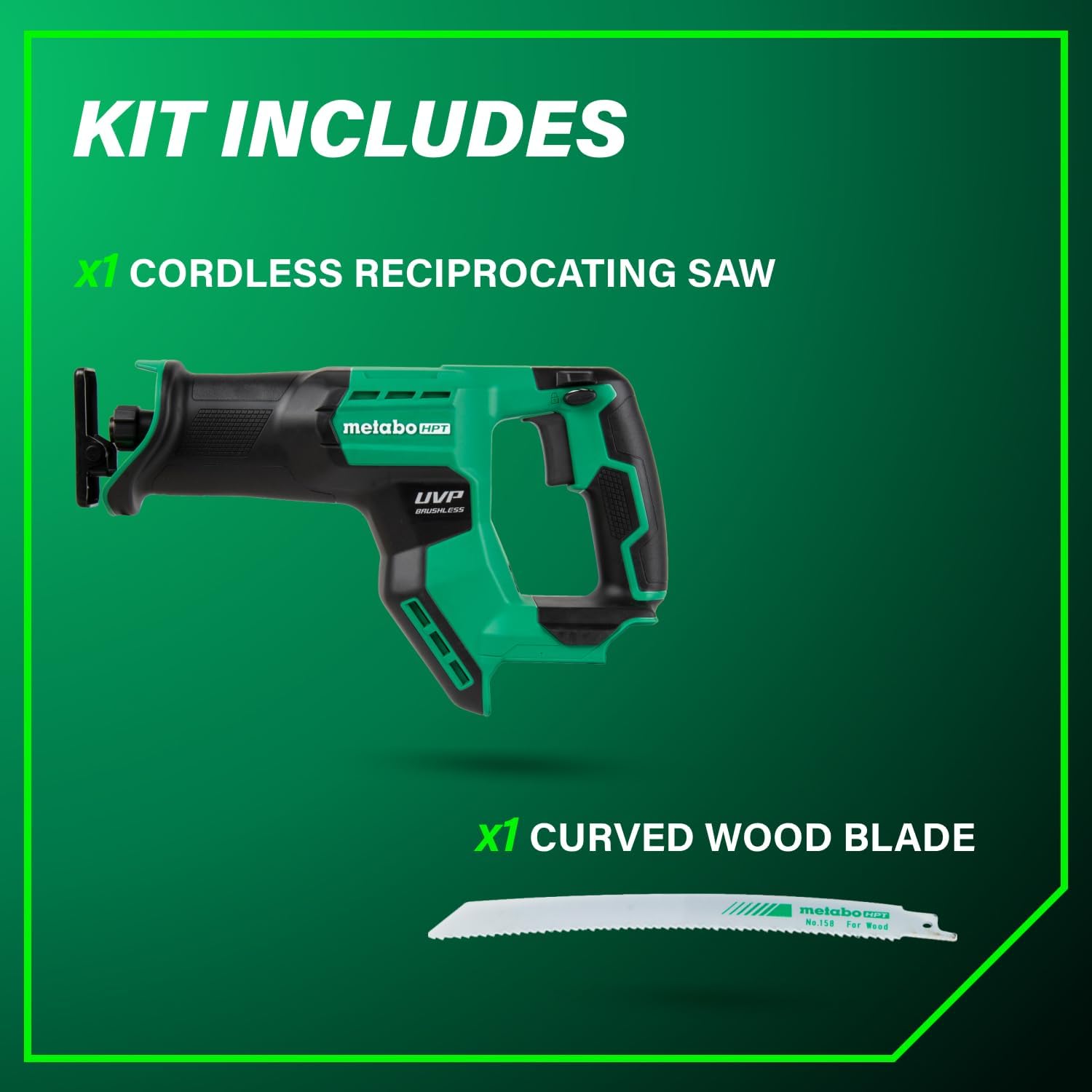 Metabo HPT 18V MultiVolt Cordless Compact Reciprocating Saw, Top Class Cutting Speed, 20% More Compact, 1-1/8" Stroke Length, 3,000 SPMs, Up to 125 Cuts Per Charge, Tool Body Only, CR18DMAQ4