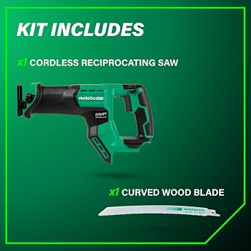 Metabo HPT 18V MultiVolt Cordless Compact Reciprocating Saw, Top Class Cutting Speed, 20% More Compact, 1-1/8 Stroke Length, 3,000 SPMs, Up to 125 Cuts Per Charge, Tool Body Only, CR18DMAQ4