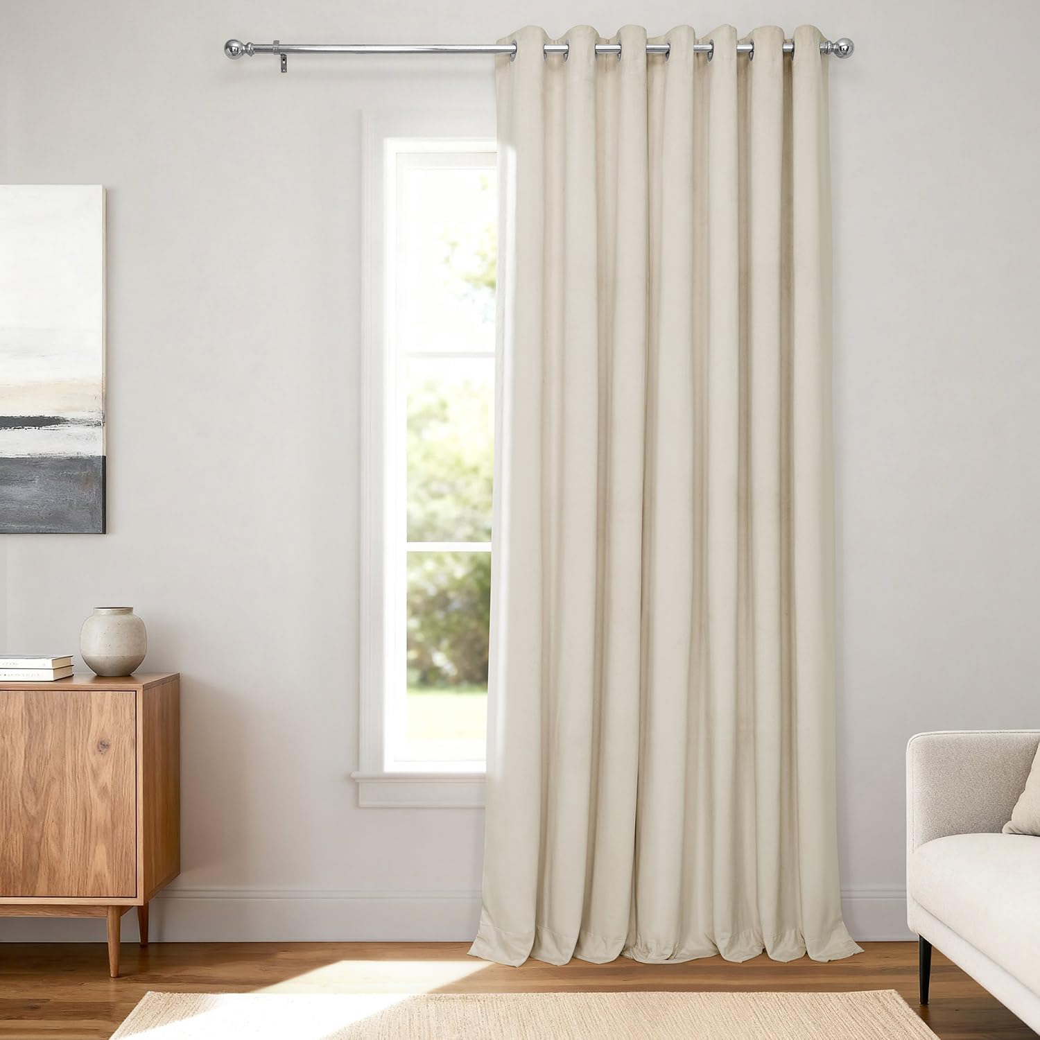 Photo 1 of HPD Half Price Drapes Extra Wide Grommet Blackout Velvet Curtains 120 Inches Long Heat & Full Light Blocking Blackout Curtains for Bedroom & Living Room (1 Panel), 100W x 120L, Ecru