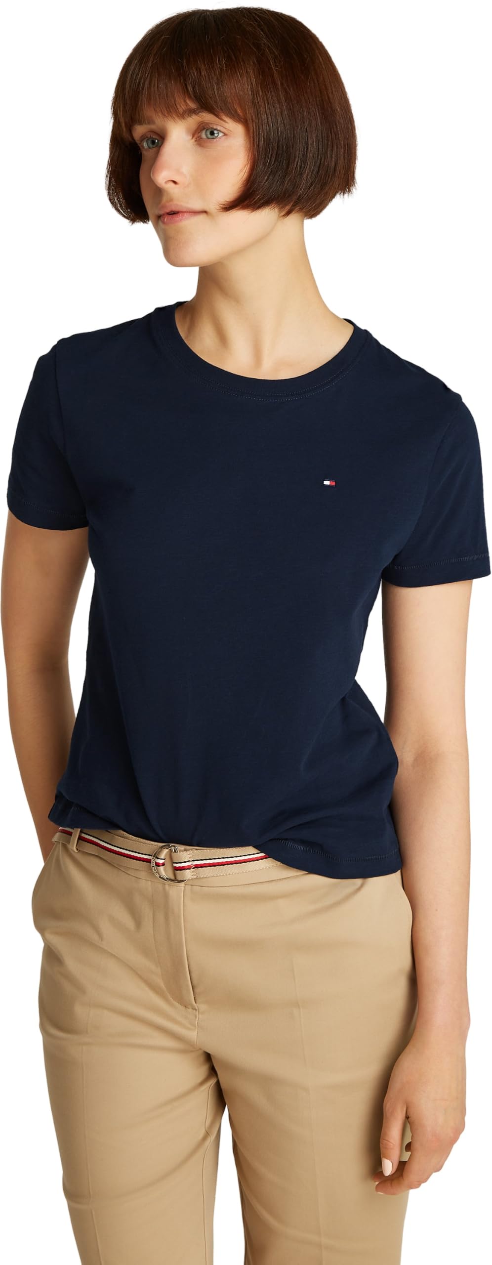Tommy Hilfiger Donna T-Shirt Maniche Corte Slim con Scollo Rotondo, Blu (Dark Night Navy), L