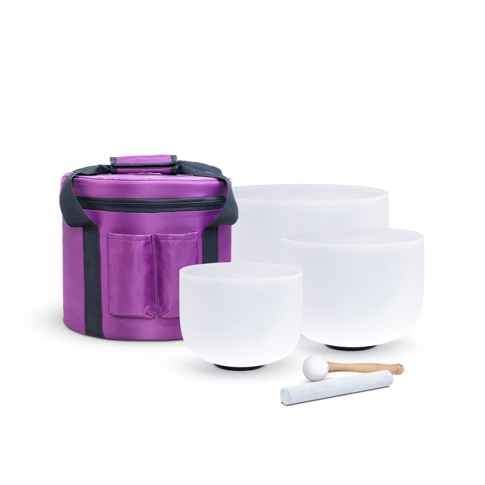 Zestaw 3 szt. Matowej misy dźwiękowej z kryształu kwarcu 8-12 cali z futerałem (Size : White set)