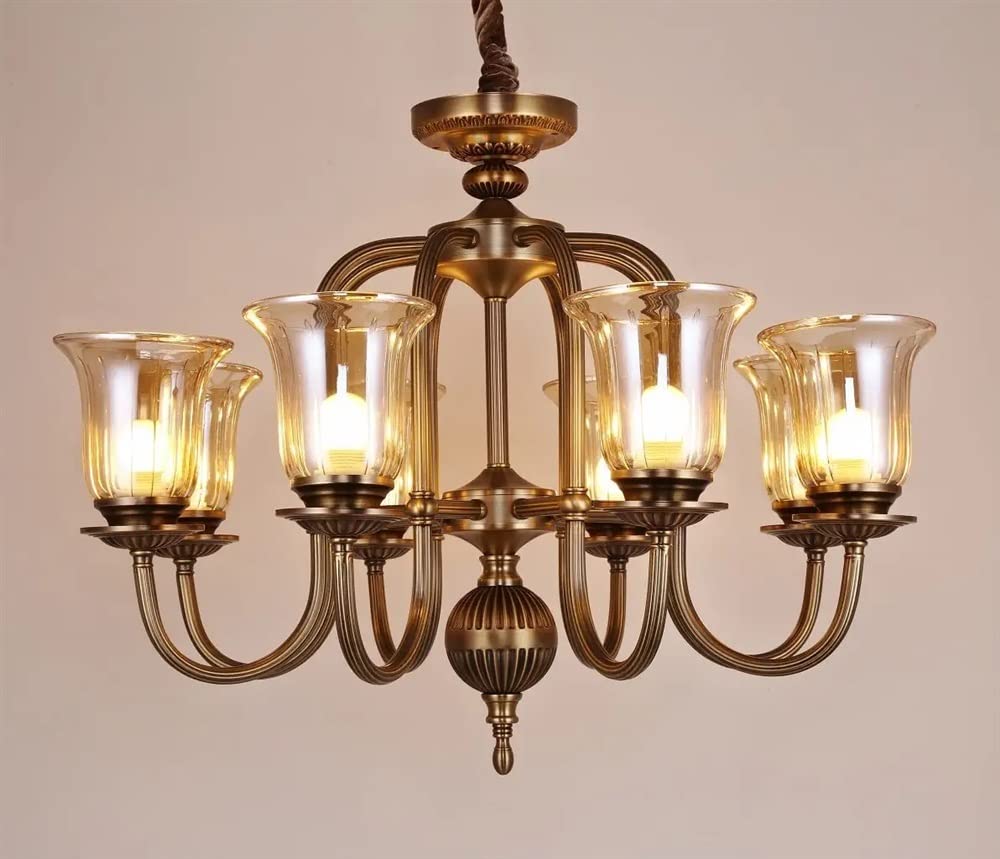 Dario Moderno in Vetro Trasparente Tawny, 8 luci, Finitura in Ottone Spazzolato, Dario, apparecchio di Illuminazione per Ristorante, Bar, Cucina, Isola, Soggiorno, Sala da Pranzo, Camera da