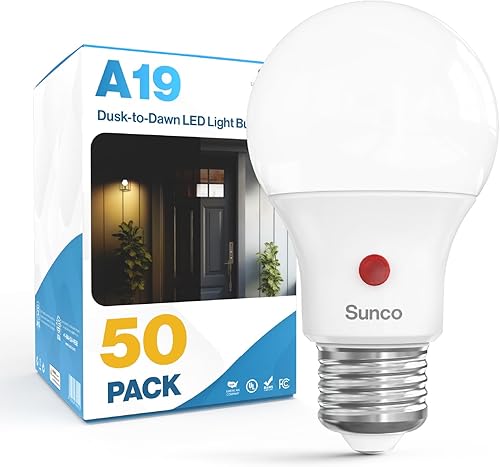 Miniatura 11 de Sunco - Paquete de 10 bombillas LED para exteriores del atardecer al amanecer A19, fotocélula automática para iluminación exterior, 800 LM, 9 W (60