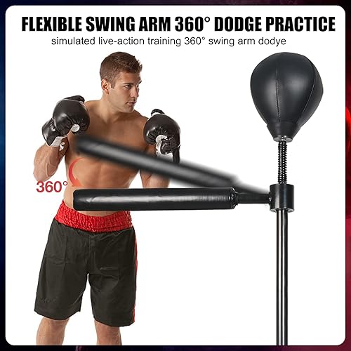 Miniatura 4 de Boxeo Speed Trainer - Saco de boxeo, barra giratoria, pelota de boxeo de entrenamiento con barra reflejante, altura ajustable de 45 a 80 pulgadas,