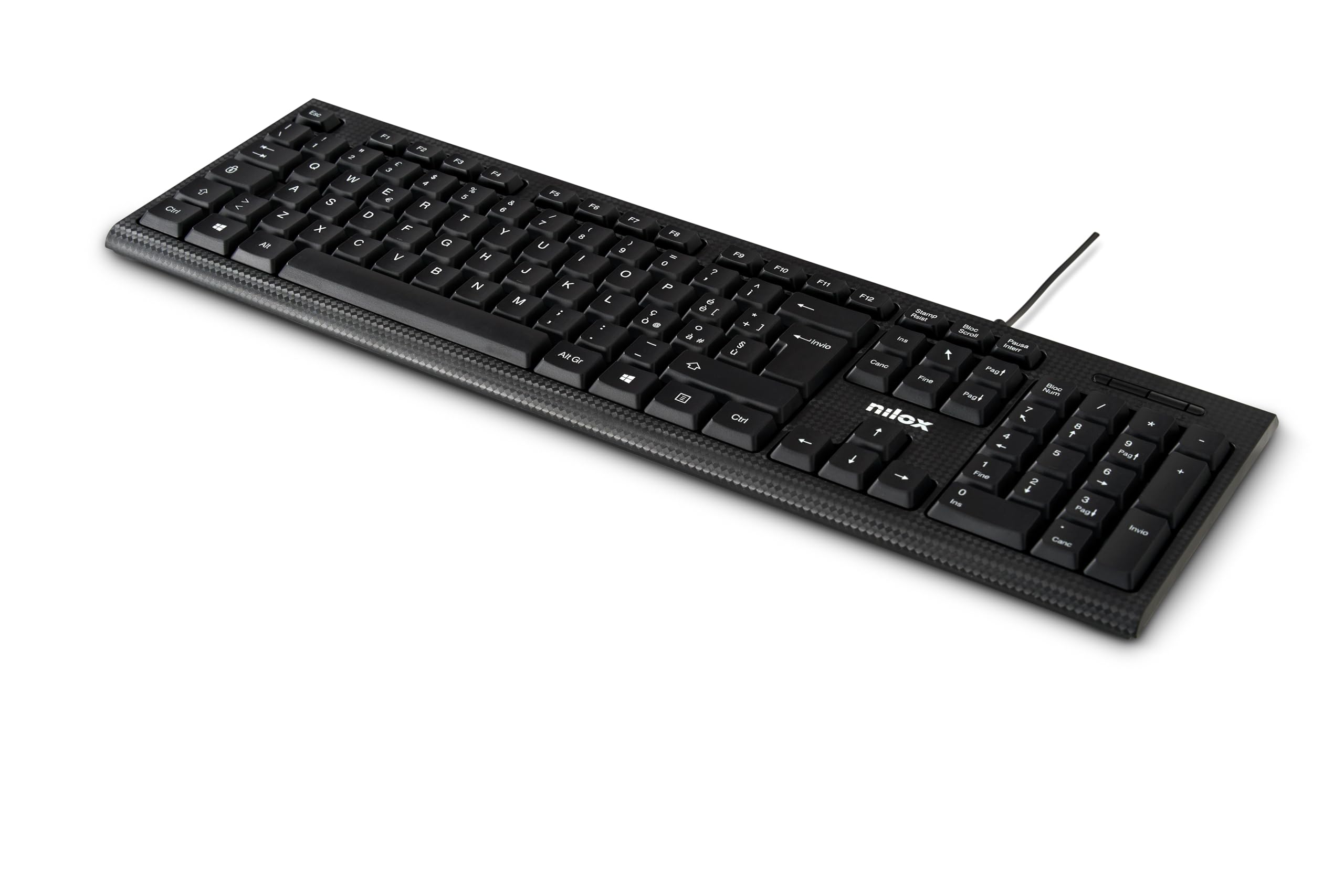 Nilox NXKBIT000011 Ergonomic USB Keyboard Lightweight and Compact with Italian Layout Wear-Resistant Cable 1.5m Black Keyboard Compatible with Windows, Linux and Mac