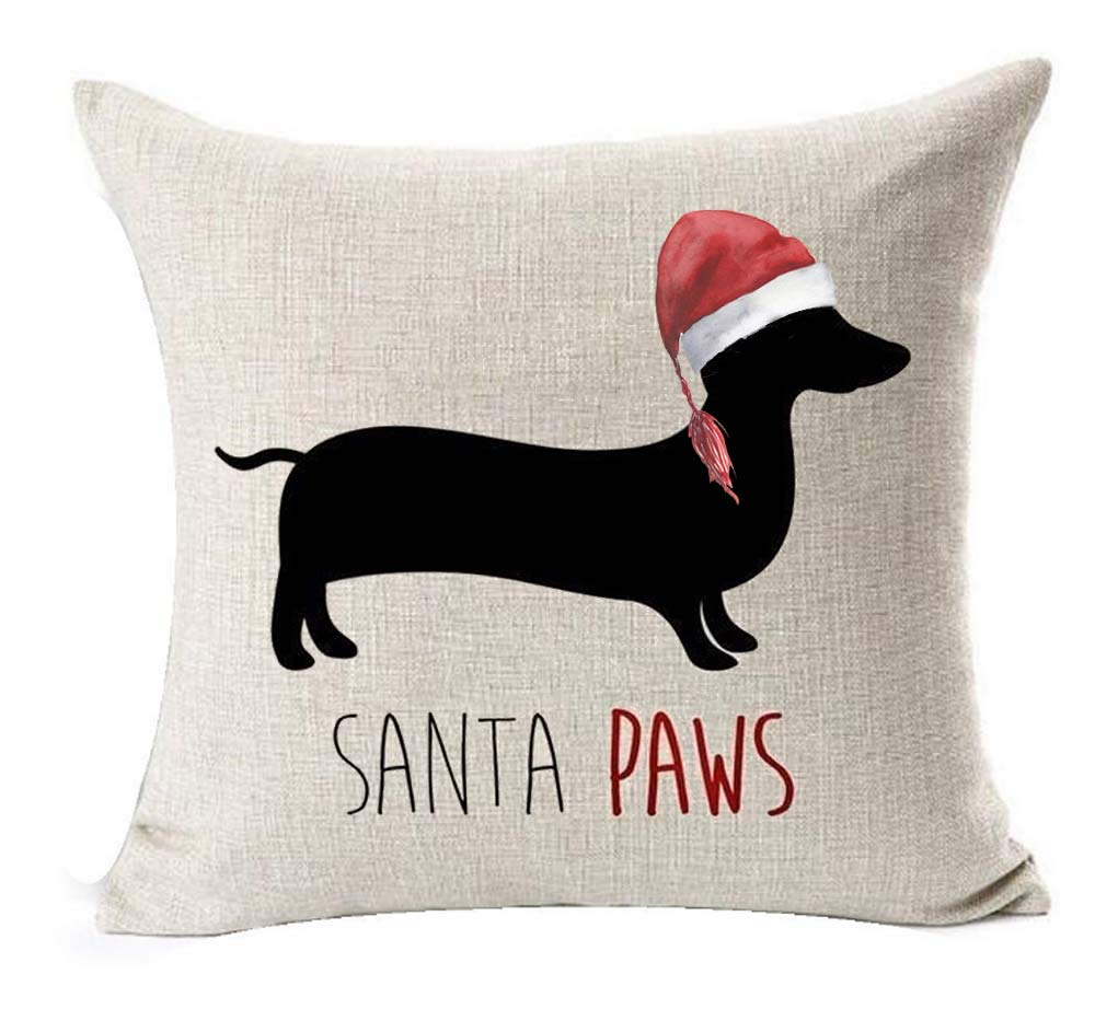 LYNZYM Merry Christmas Dachshund with Cat Cotton Linen Square Throw Pillow Case Decorative Cushion Cover Pillowcover for Sofa 18"X 18" Halloween Throw Pillow Covers 45*45cm