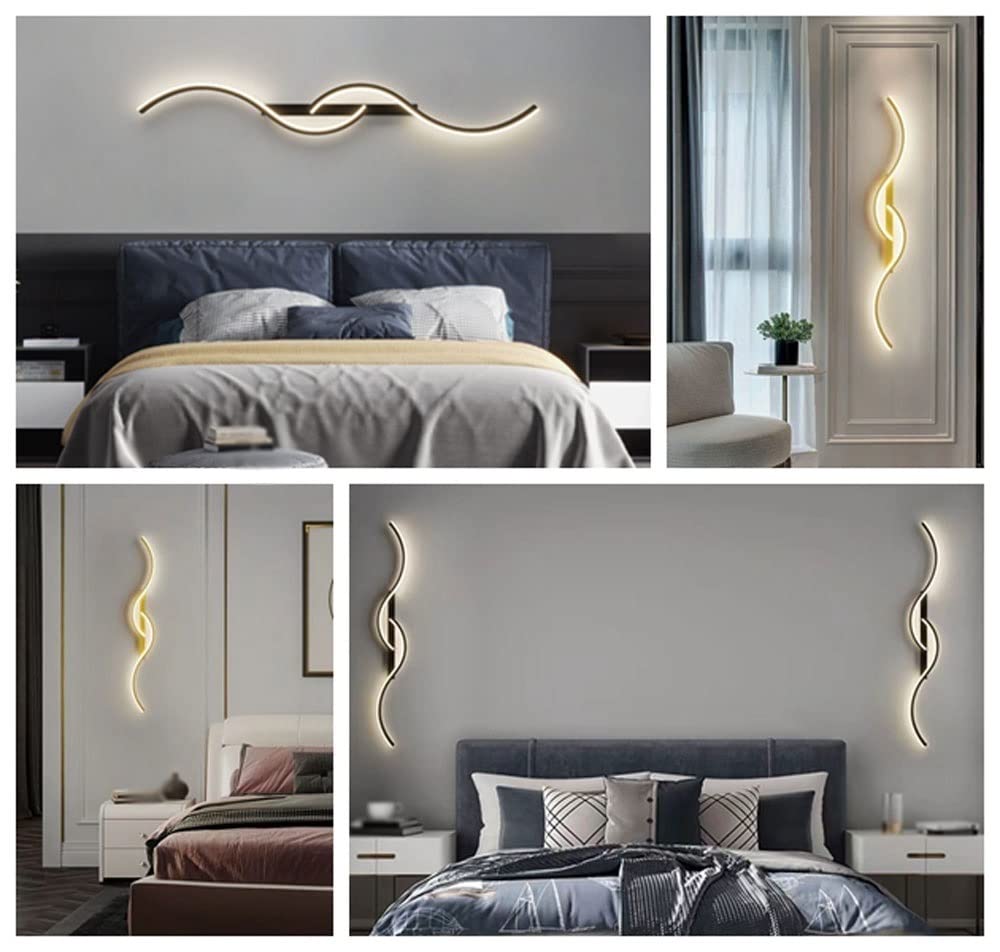 Światło na ścianie， Dekoracja ścienna do wnętrz, kinkiet LED sypialni, salonu, łazienki, schodów, oświetlenia alejki(Black,Warm light)