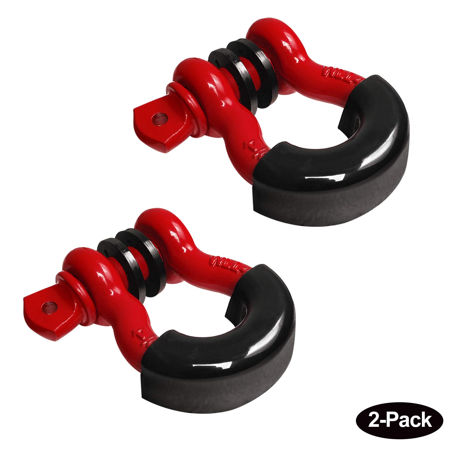 EAGE-Autogrilles 1 Pair - 3/4" Red D-Ring Shackles 4.75 Ton (9,500 Lbs) Capacity with 7/8" Diameter Pin and Black Isolator & Washer Kits (51-0526)