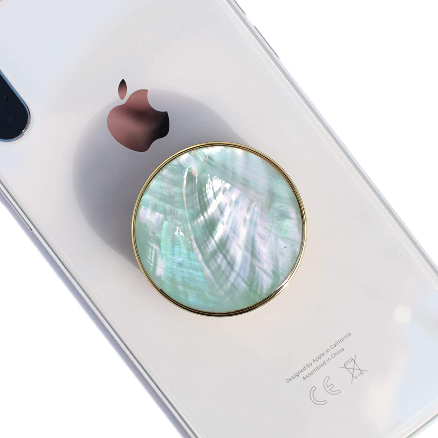 ELECDON Ring Holder for Mobile, Authentic Natural Sea Shell Mother of Pearl Expandable Collapsible Mobile Phone Grip Stand Holder for Smartphone Tablet Cell Phone Accessory (Aqua Blue)