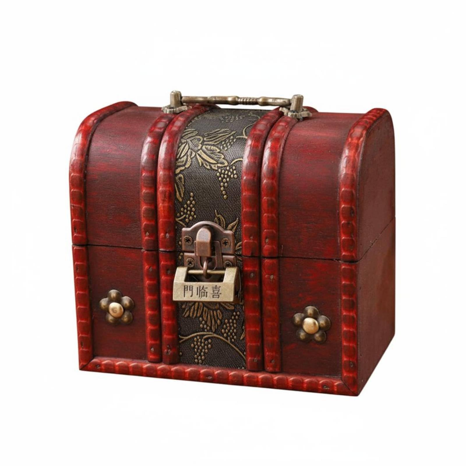 Red Wooden Storage Box with Lock Lockable Keepsake Box with Lock Vintage Wooden Treasure Chest Versatile for Photo Shoots, Lock 02-image-3