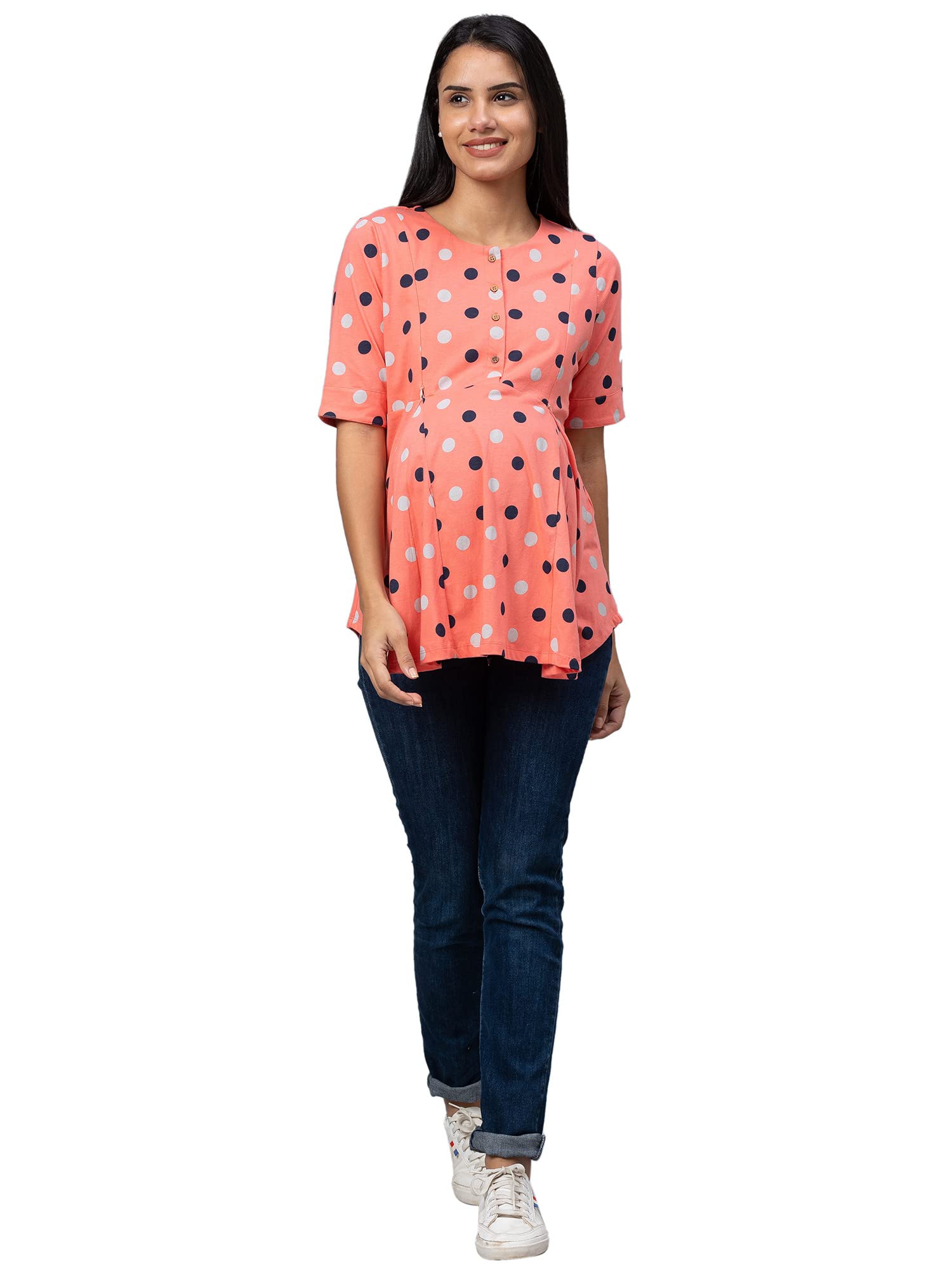 AV2 Printed Women Maternity Feeding Top Peach X-Large 8054
