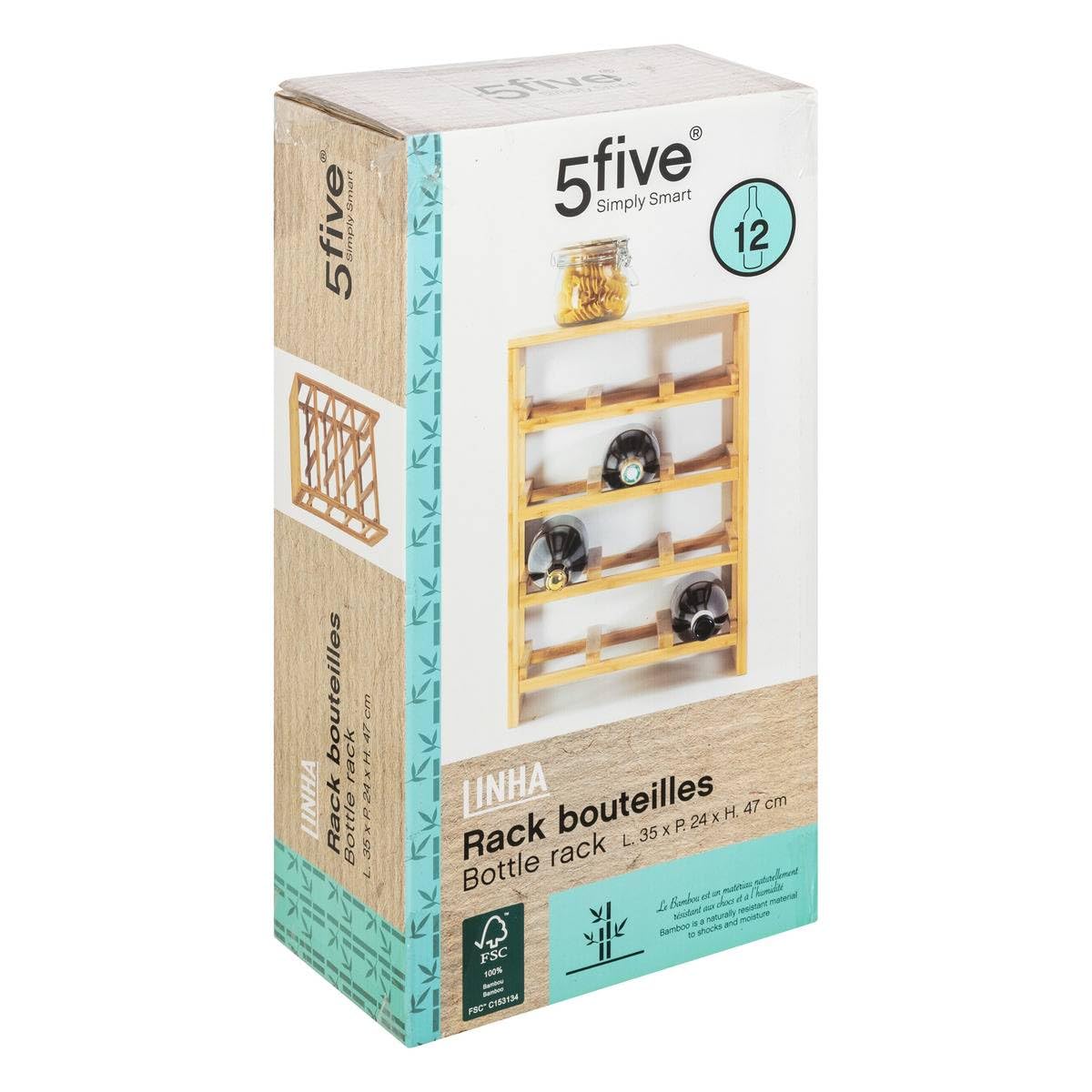 5five - Portabottiglie Linha - Bambù, 12 bottiglie, 4 ripiani, L 35 x P 24 x H 47 cm - Portabottiglie autoportante per cucina, cantina, soggiorno