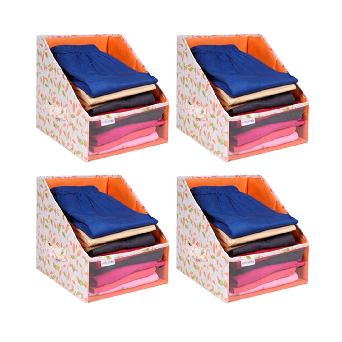 PrettyKrafts 4 Pcs Non Woven Shirt Stacker/Cloth Organizer for Storage/Closet & Wardrobe Organizer for Storage/Foldable Shirt Organizer Cloth Storage Box (Multicolor)