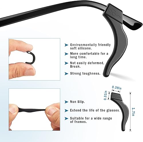 Miniatura 5 de JIURUN Correa ajustable para gafas, paquete de 4 correas para lentes sin cola con 16 pares de gafas, cojín de agarre para orejas, retenedor de