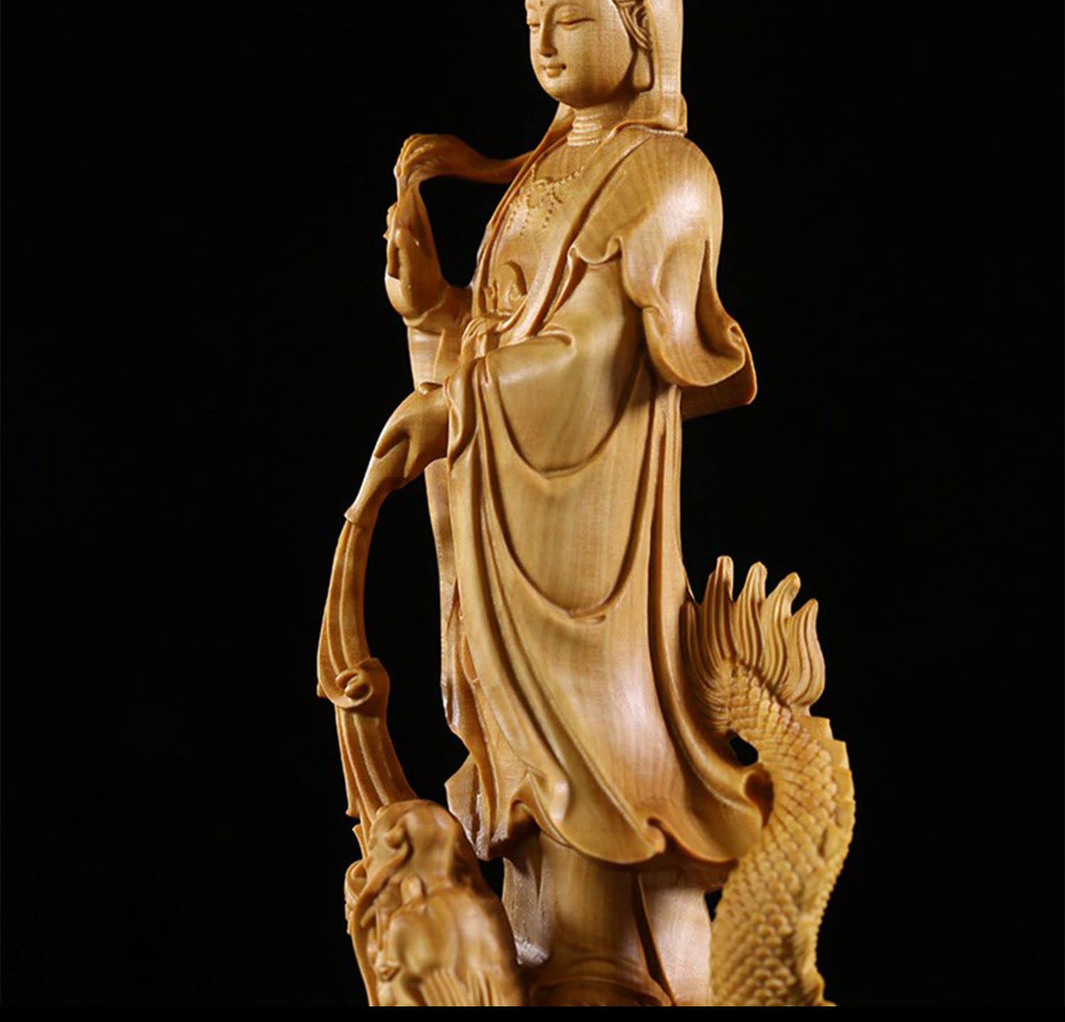 Amazon｜風水 龍上観音 観音像 龍乗観音 龍観音 木彫り 仏壇仏像 祈る 