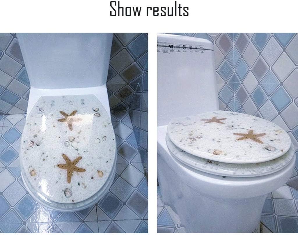 Close Resin Toilet Seat with Cover, 3D Effects Heavy Duty Lid, Starfish, Real Seashells and Sands for U/V/O Type