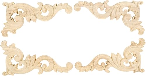 Miniatura 3 de MUXSAM Apliques tallados en madera, 1 par de pequeñas tallas de madera sin pintar, placas decorativas de esquina para espejos, paredes, puertas,
