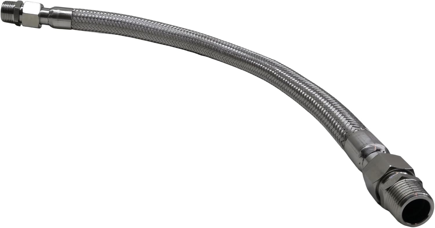 Industrial Grade Compressor Jumper Hose, 3/4" NPT Male x 20" Length, 750°F，450 PSI，Both Sides Fittings Rotate Freely，Flexible Whole body Stainless Steel Metal Hose
