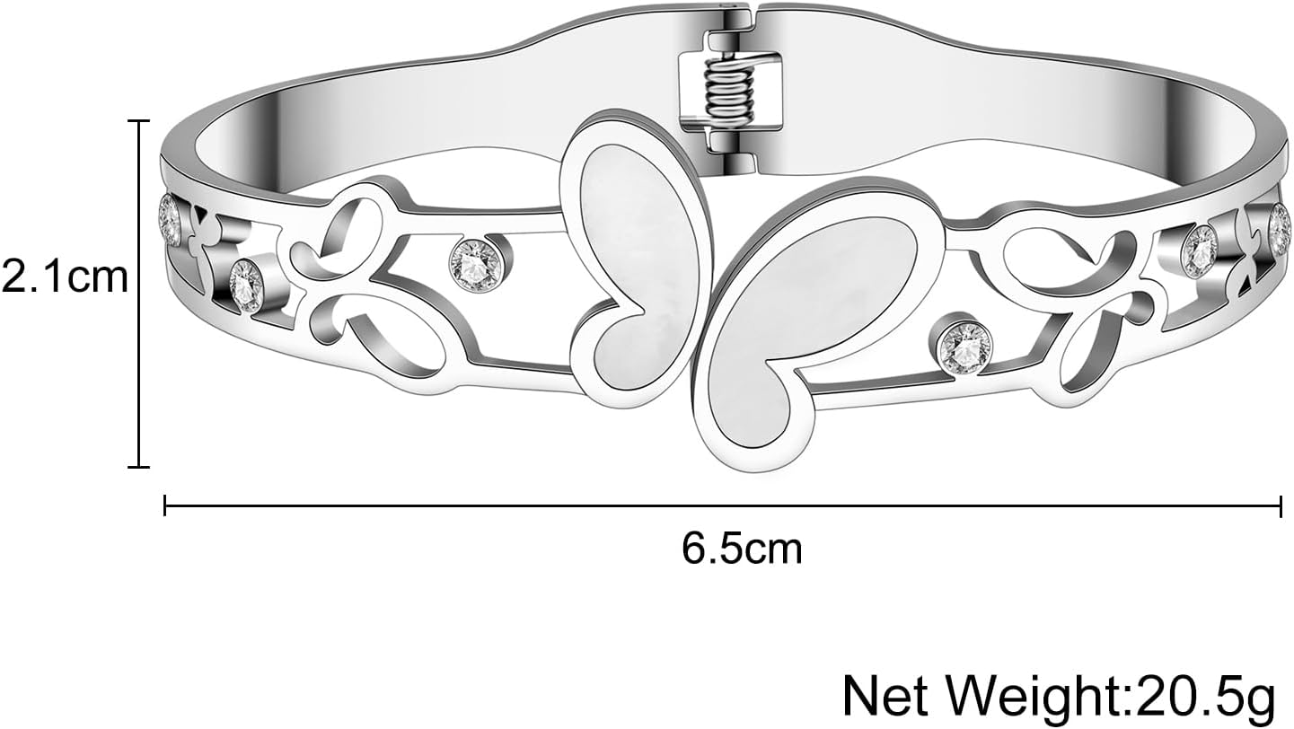 NEWEI Cute Butterfly Bracelet Bangle for Women Stainless Steel 18k Gold Plated Butterfly Charms For Bracelets Couple Butterflies Gifts (Butterfly D Silver) - Image 5