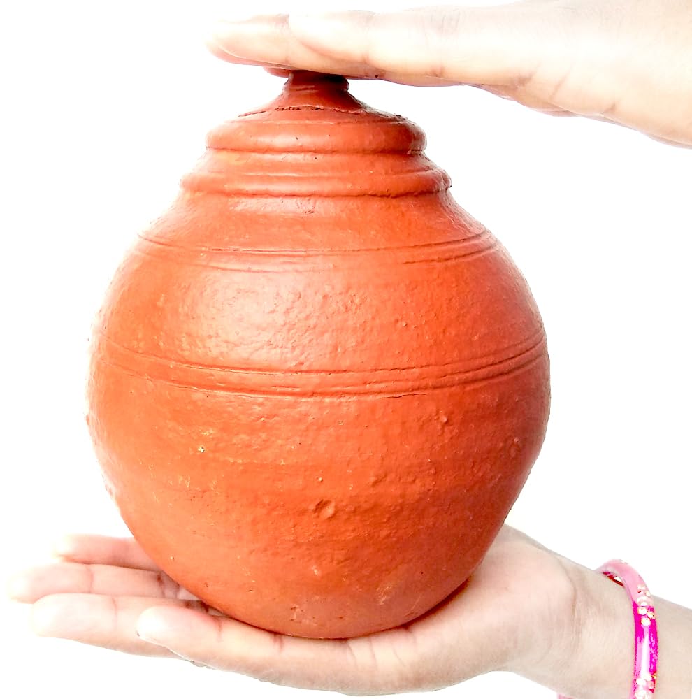 VILLAGE KRAFT Terracotta/Earthen/Mitti Eco-Friendly Designer Money Bank Organiser/Undiyal/Gullak/Coin Bank/Rural Artists Work Coin Holder/Nursery Décor/Keepsake/Savings/Mitti Gullak,Brick Red,Large 3