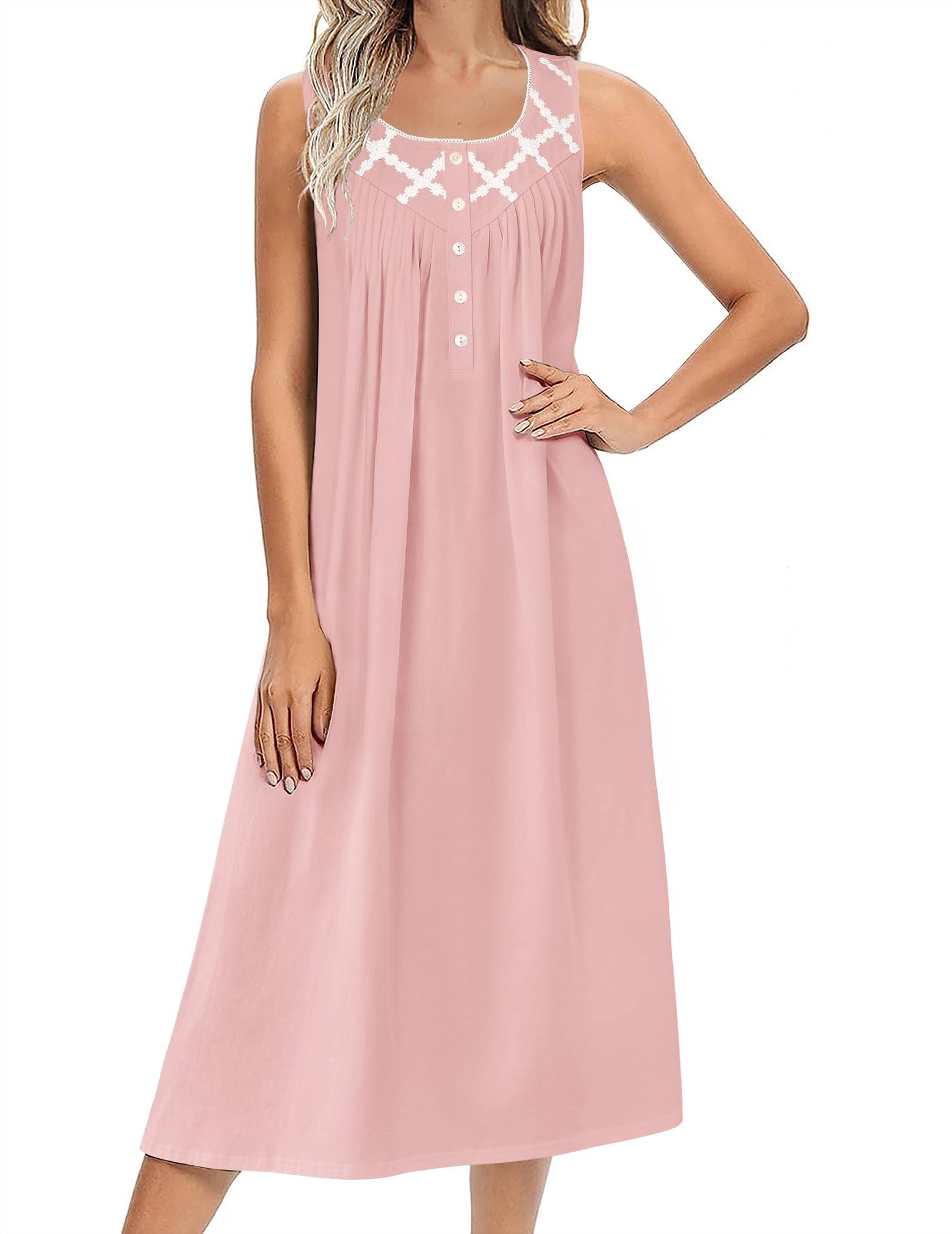 Ekouaer Nightgowns for Women Cotton Long Night Gown Sleeveless Sleep Dress Victorian Nightdress Ladies Sleepwear
